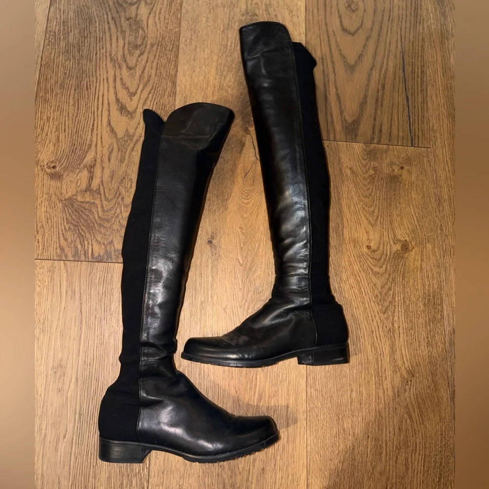 Stuart Weitzman - Black Knee-High Leather Boots - Picture 1 of 16